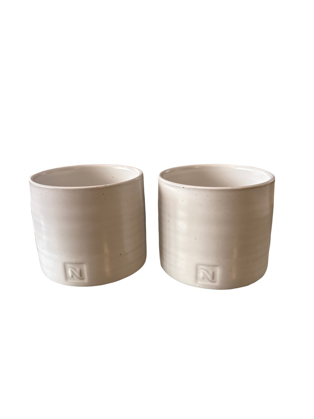 NWOT Nespresso Ceramic Ribbed Espresso Cups Set of 2 Embossed Logo